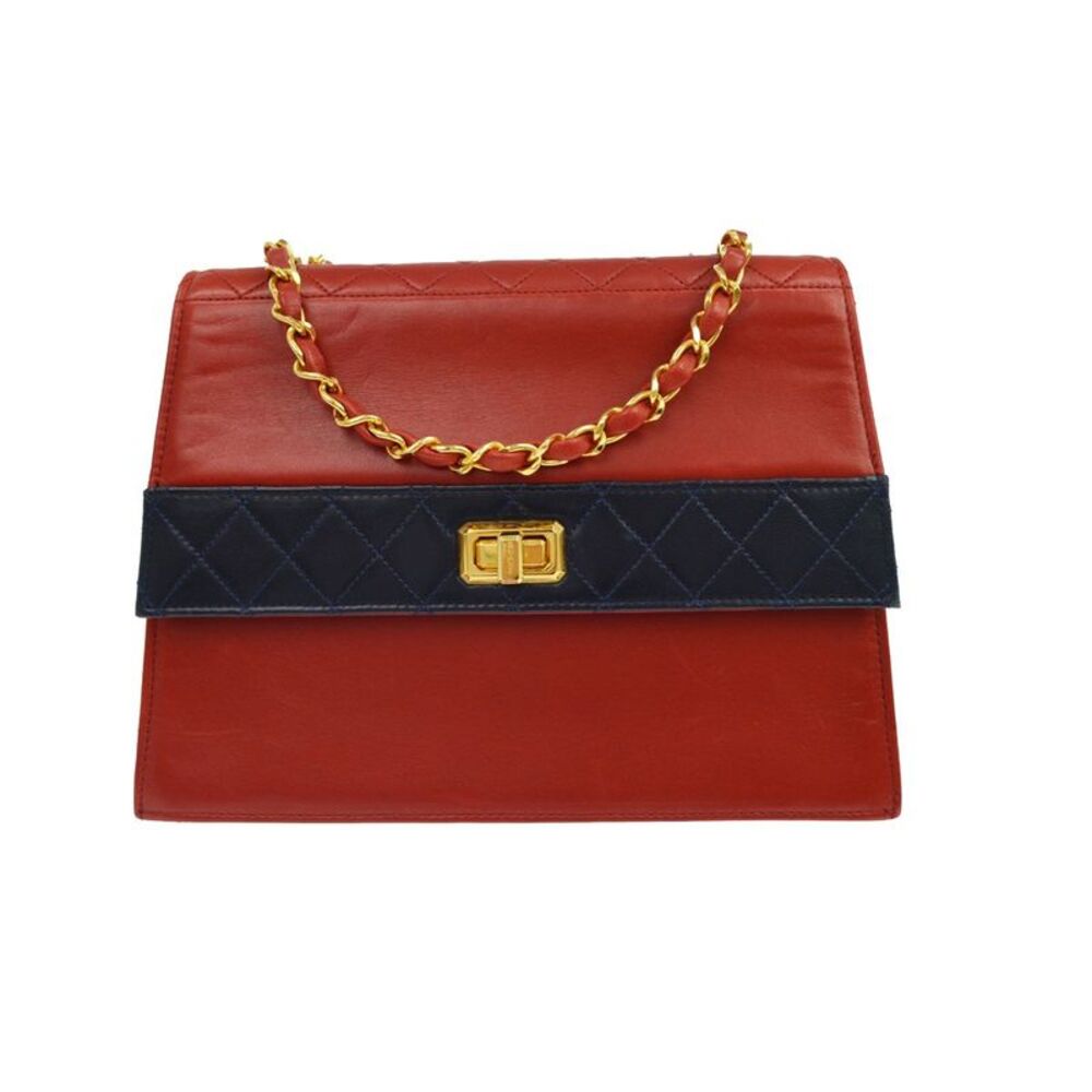 Chanel Vintage Mademoiselle Lock Chain Flap Bicolor Leather Red Leather Shoulder